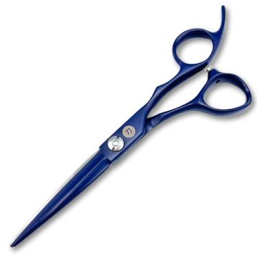 Imagem de Tesoura profissional de corte de cabelo azul de 15 cm - aço 440C com acabamento de titânio azul - lâmina convexa - para estilistas e barbeiros