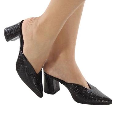 Imagem de Scarpin Salto Alto Grosso 9Cm Albany Preto Cobra Mule ER316 - Emília R