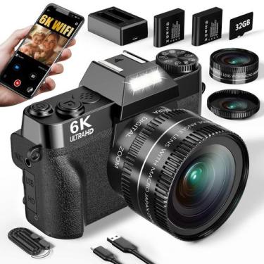 Imagem de Câmera digital WIKICO 6K 64MP Vlogging 16X Zoom com cartão SD de 32GB