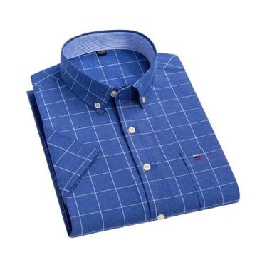 Imagem de Camisa Oxford Xadrez Masculina Plus Size - Manga Curta 100% Algodão, 4