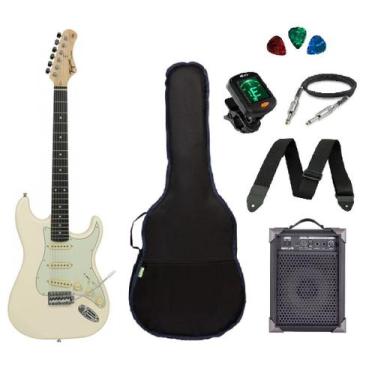 Imagem de Kit Guitarra Tagima TG500 Strato Branca com Caixa Amplificada