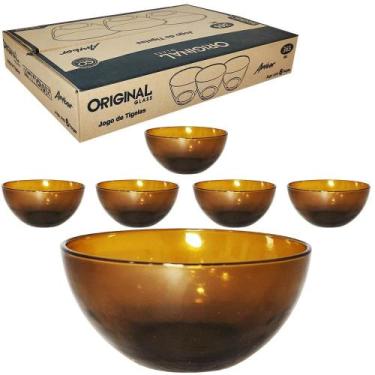 Imagem de Jogo Tigela Vidro Redonda Sobremesa Oriente Ambar 6 Pecas - Original L