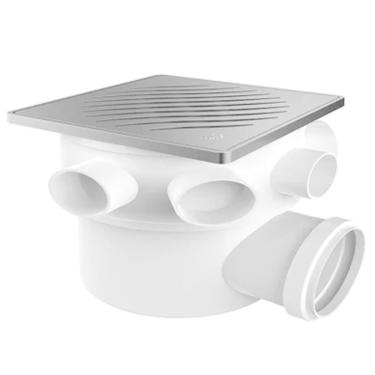 Imagem de Caixa Sifonada com Porta Grelha Prata e Grelha Inox Quadrados 150x150x50mm com 7 Entradas - 27068715 - TIGRE