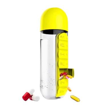 Imagem de Garrafa para Academia Fitness de Água com Porta Comprimidos 600ML Lemb