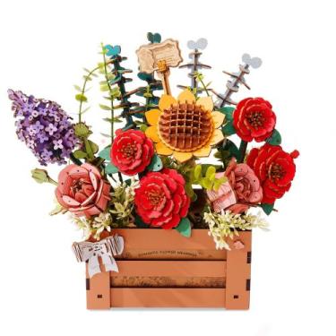 Imagem de Caixa de flores de madeira Puzzle Wowood, kit de modelos artesanais DI