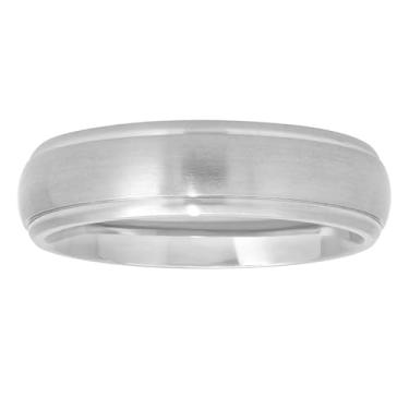 Imagem de STEEL NATION JEWELRY Anéis de titânio para homens, alianças de casamento de cetim com borda central de 6 mm com vários tamanhos de anel, Metal, Sem Pedra Preciosa