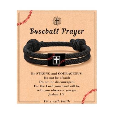 Imagem de Tarsus Presentes de beisebol/futebol/futebol para meninos, pulseira trançada com cruz de fé, presentes de aniversário de Natal para meninos e homens, average, Nylon, Sem Pedra Preciosa