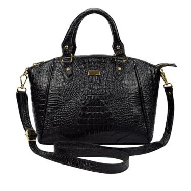 Imagem de Bolsa Feminina Transversal Tiracolo Média Tote Couro Legítimo Madamix (Preta)