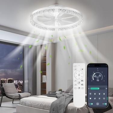 Imagem de Ventiladores de teto de LED com luzes e controle remoto, ventilador de teto inteligente moderno de 50 cm, 6 velocidades e 3000K-6500K Stepless Dimmable silencioso ventilador luzes de teto para quarto