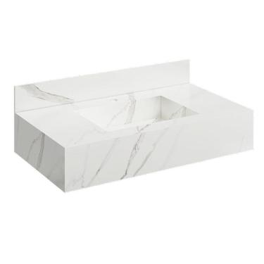 Imagem de Bancada em Porcelanato para Banheiro Completa Alto Padrão 80cm X 15cm com Cuba Esculpida Lisboa Branco