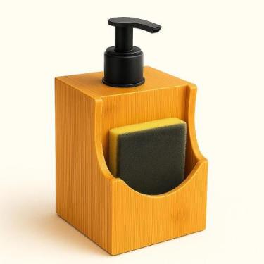 Imagem de Dispenser Porta Detergente E Esponja Com Valvula Bambu Preto 500ml - D
