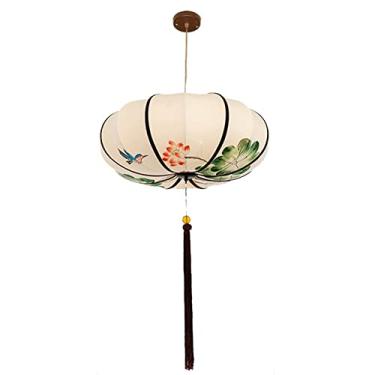 Imagem de Lustre moderno com luzes pendentes de tecido, abajur de tecido simples em estilo chinês, luminária de teto suspensa para quarto, restaurante, varanda, entrada, sala de jantar, sala de estar