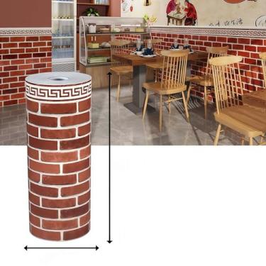 Imagem de Papel de parede decorativo de 500 x 90 cm, impermeável, adequado para restaurantes, hotéis e residências. PVC + folha de alumínio (tijolos vermelhos)