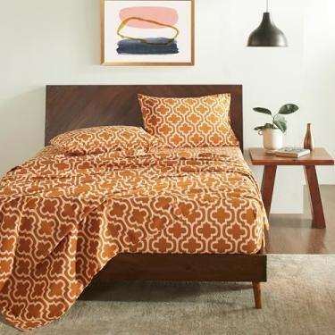 Imagem de Jogo de cama de treliça de algodão escovado de flanela, macio, quente, lençóis geométricos modernos, decoração de quarto, 1 lençol de cima, 1 lençol elástico com bolso profundo, 2 fronhas, Queen