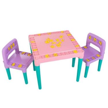 Imagem de Mesa Didática Infantil Menina Menino 2 Cadeirinhas e joguinho de Palav