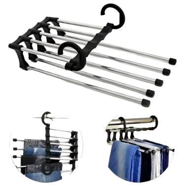 Imagem de Cabide Para Calças Shorts Bermudas Gravatas Inox 5 Divisórias Multifuncional Retrátil