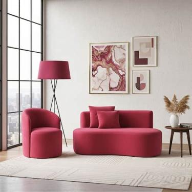 Imagem de Conjunto 01 Poltrona + Sofá Curvo Orgânico Nature Gaia Veludo - Montan