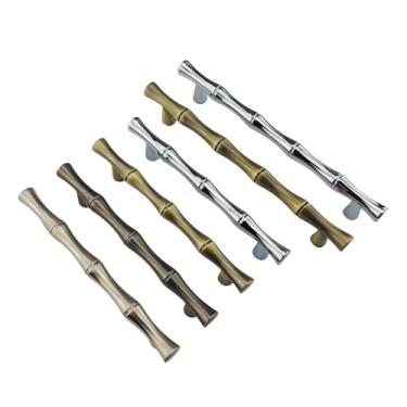 Imagem de CXYFQUUK Puxador estilo bambu para ferragens de móveis, puxador de bronze cromado, armários de cozinha, gaveta, guarda-roupa, puxador de armário, 2 peças (cromo 128 mm)
