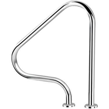 Imagem de LGEOELIAS Corrimão de piscina de aço inoxidável 304, corrimão de escada prata, decoração antiderrapante para casa, trilho de mão para piscina, entrada inclinada, spa, parque aquático, prata à prova de