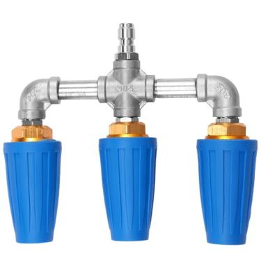 Imagem de Bocal de turbina tripla para lavadora de alta pressão, rotação de 360°, bico de turbina com ponta de lavadora de pressão, economia de tempo para limpeza de calçadas, paredes e deck (azul)