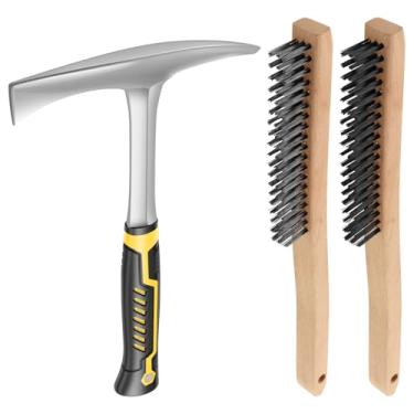 Imagem de Martelo de solda de 31 cm com 2 peças de escova de arame de 35 cm, ferramenta de remoção de escória de peso da cabeça de 396 g com alça antiderrapante de redução de choque para soldadores, oficina de