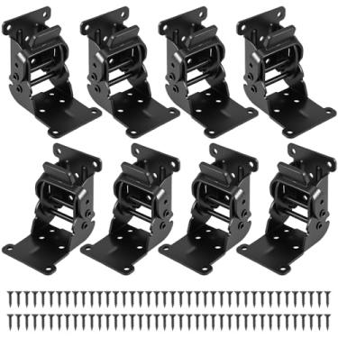 Imagem de Pacote com 8 dobradiças dobráveis com travamento automático, suporte de perna de mesa dobrável de 90 graus com 80 parafusos para pernas de mesa (preto, conjunto de 8 peças)