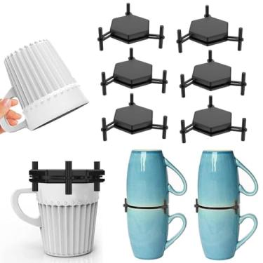 Imagem de 6 peças de suporte empilhável para canecas de café, empilhável, organizador de copos empilháveis, organizador de armazenamento de cozinha para canecas de café, armário, xícara de chá (6 peças)