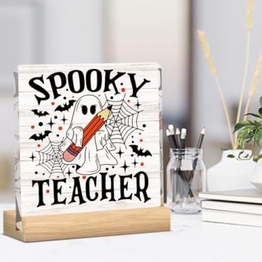 Imagem de Linda decoração de fantasma de Halloween, presentes de Halloween para professores, mulheres, homens, professores, fantasmas, morcego, decoração de mesa, placa para fazenda, casa, escritório, sala de