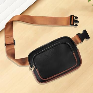 Imagem de Pochete masculina feminina de poliuretano com alça ajustável e 4 bolsos com zíper, casual, impermeável, pochete transversal para esportes de viagem, preto/marrom B, Cintura de poliuretano com alça