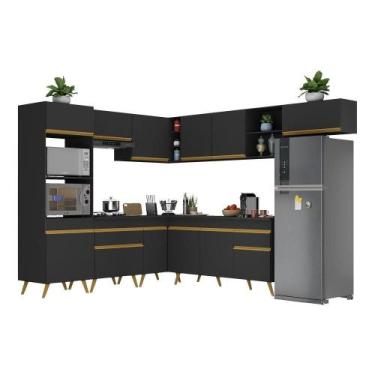 Imagem de Cozinha Completa De Canto Mp2048 Com Armário E Balcão Preta - MULTIMOV