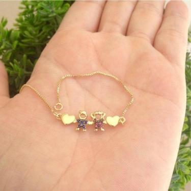 Imagem de Pulseira Meninos(as) Ou Casal Cravejado Com Zircônias Em Banho De Ouro