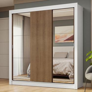 Imagem de Guarda-roupa Casal 3 Portas De Correr Com Espelhos Branco/rustic Nobre Madesa Branco/rustic