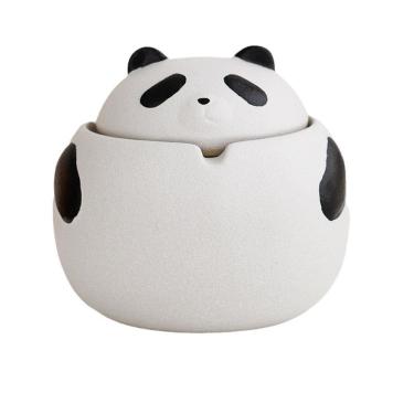 Imagem de Cinzeiro de cerâmica Panda com tampa Bandeja de cinzas fumegantes à prova de vento