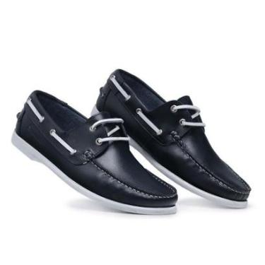 Imagem de Mocassim Dockside Liso Masculino Em Couro Sola Macia Costura Reforçada Estiloso-Masculino