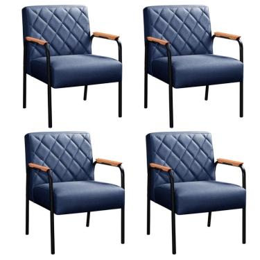 Imagem de Kit 4 Cadeiras Ludmilla Modernas Decorativa Confortáveis - Linho Azul 330