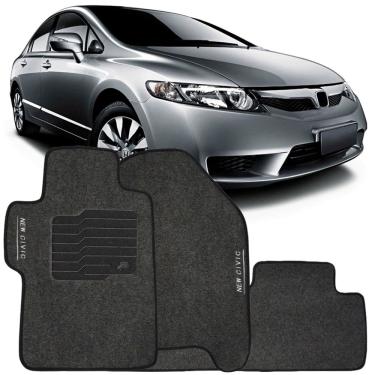 Imagem de Tapete Carpete New Civic 2007 à 2013 Grafite Logo Bordado Jogo 3 Peças Personalizado Automotivo