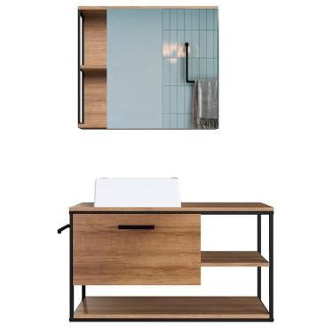 Imagem de Gabinete Suspenso Banheiro Com Cuba E Espelheira Preto Mell P1013 Pp Preto Mell