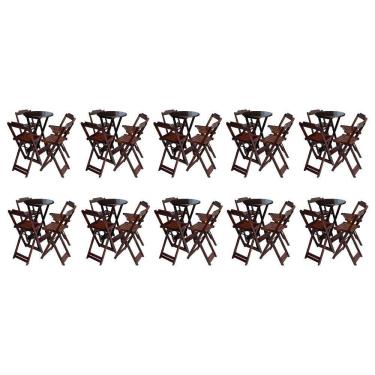 Imagem de Kit 10 Jogos De Mesa Bistrô De Madeira Com 4 Cadeiras Dobravel Imbuia - Marrom