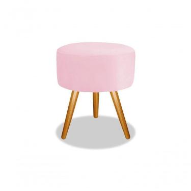 Imagem de Puff Magnus Redondo Decorativo Pé Palito Suede Rosa Bebê