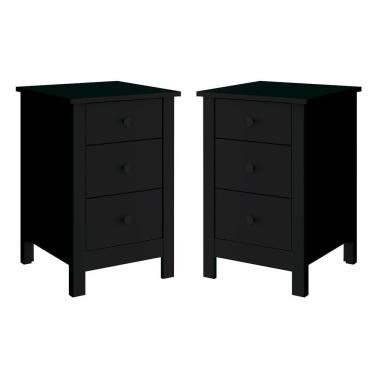 Imagem de Kit 02 Mesas De Cabeceira 3 Gavetas 36 Cm Dm113 Preto Dtall Preto