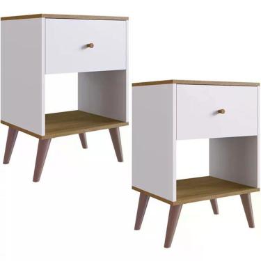 Imagem de Kit 02 Mesas De Cabeceira 01 Gaveta Re001 Branco Mel Pp Milani Store Branco Mel