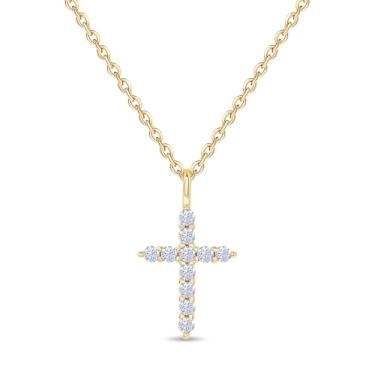 Imagem de Banhado a ouro 18 K | Colar com pingente de diamante moissanite de coração aberto, círculo e cruz, fofo, delicado amor, joias, extensor de 40,6 cm + 5 cm, Ouro amarelo, Moissanite