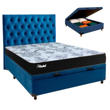 Imagem de Kit Cabeceira + Cama Box Bau + Colchão Casal Molas Ensacadas Life Gold Paropas