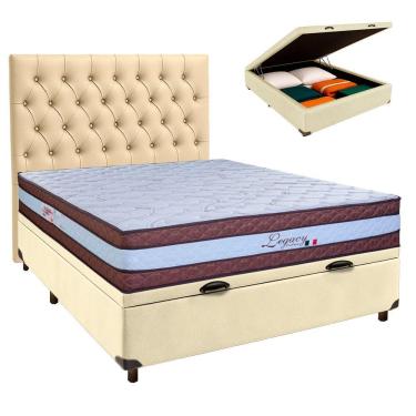 Imagem de Conjunto Cama Box Bau Blindado Casal + Colchão Molas Ensacadas Legaccy Paropas + Cabeceira