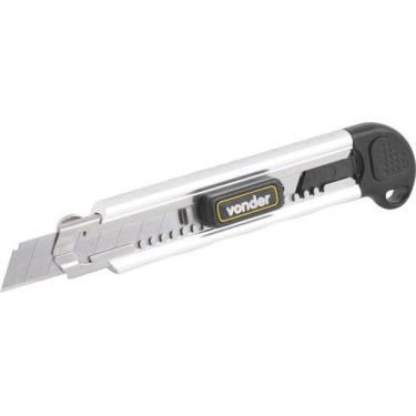 Imagem de Estilete Largo 18mm Corpo Alumin. Guia Metal Botão T Vonder