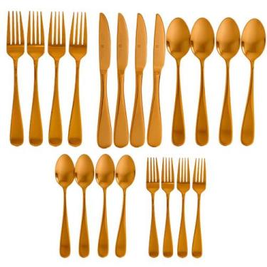 Imagem de Conjunto Inox 20 Peças Talheres Luxo Duráveis Dourado e Prata - Jdmazi