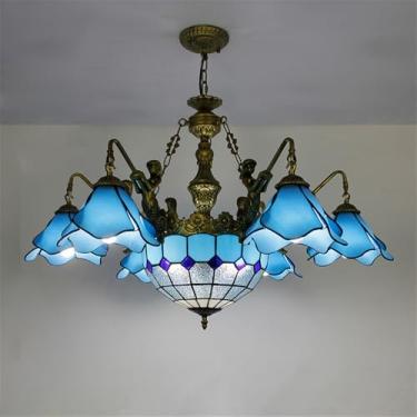 Imagem de Lustre de luxo americano para sala de estar, com LED, estilo mediterrâneo, para restaurante, quarto, villa, hotel, café ou bar, luminária pendente de vidro colorido (D 6 lâmpadas)