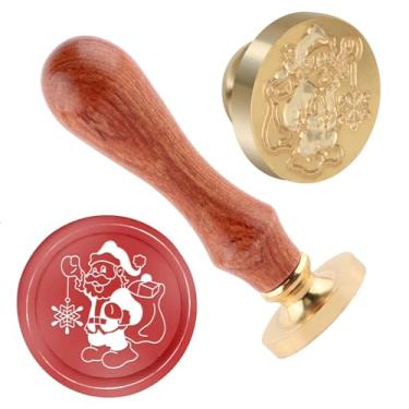 Imagem de Carimbo de lacre de cera de Natal Papai Noel carimbo de latão e uma alça de madeira carimbos cabeça para cartões de Natal festa convites carta envelope cartões presentes