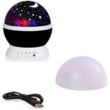 Imagem de Luminaria Abajur Globo Luz Quarto Criança Projeçao Giratorio Estrelas Festa Preto