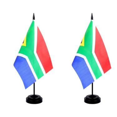 Imagem de JBSJBS Bandeira de mesa da África do Sul 30,5 cm conjunto de luxo bandeiras sul-africanas mini bandeiras pequenas da África do Sul escritório bandeiras de mesa com base de suporte preto decorações de